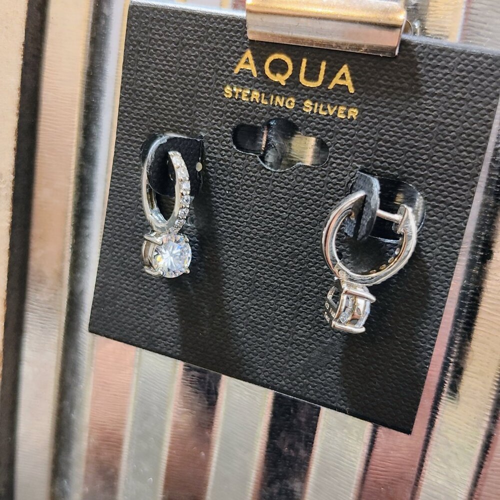 Aqua Sterling‎ Silver Cubic Zirconia Hoop Earrings NWT - Picture 2 of 4